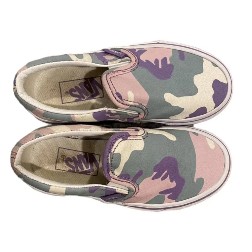 Vans Sz 10.5 Pink & Purple Camouflage Slip-On Sneakers